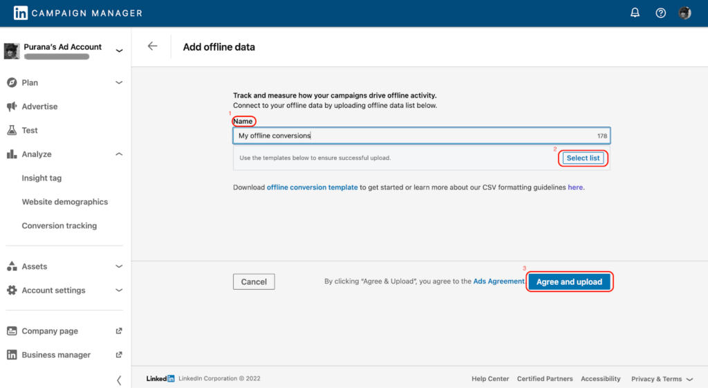 Setting up LinkedIn offline conversion tracking