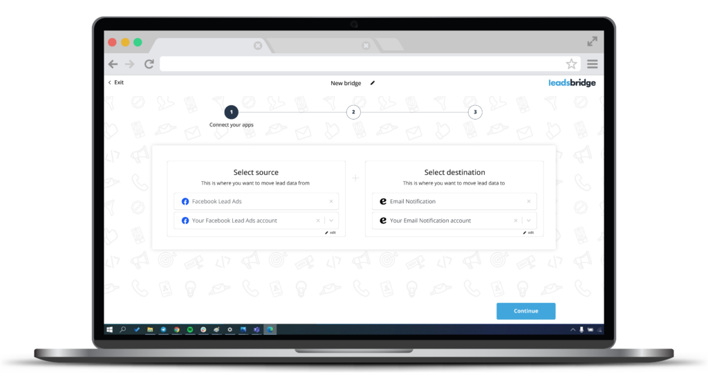 Select the source and destination LeadsBridge