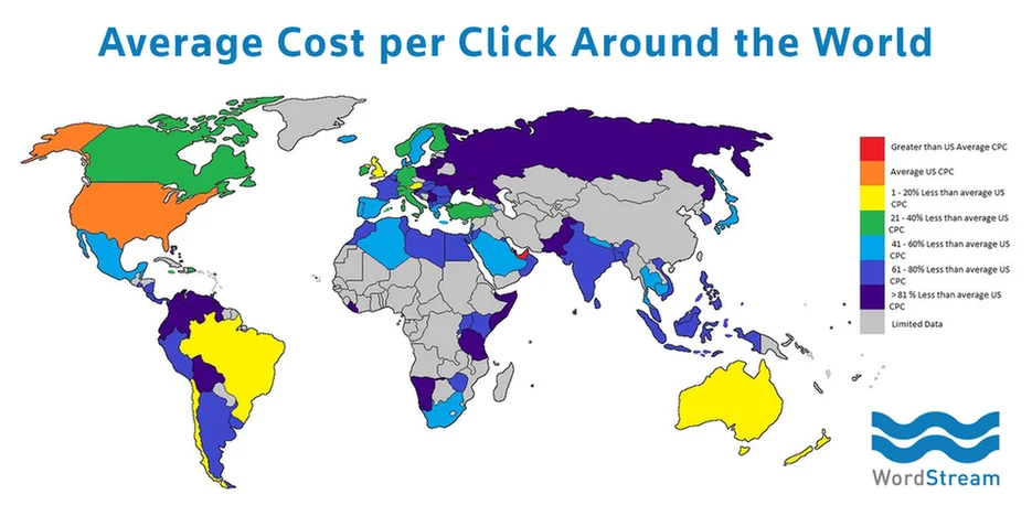 WordStream average cost per click around the world