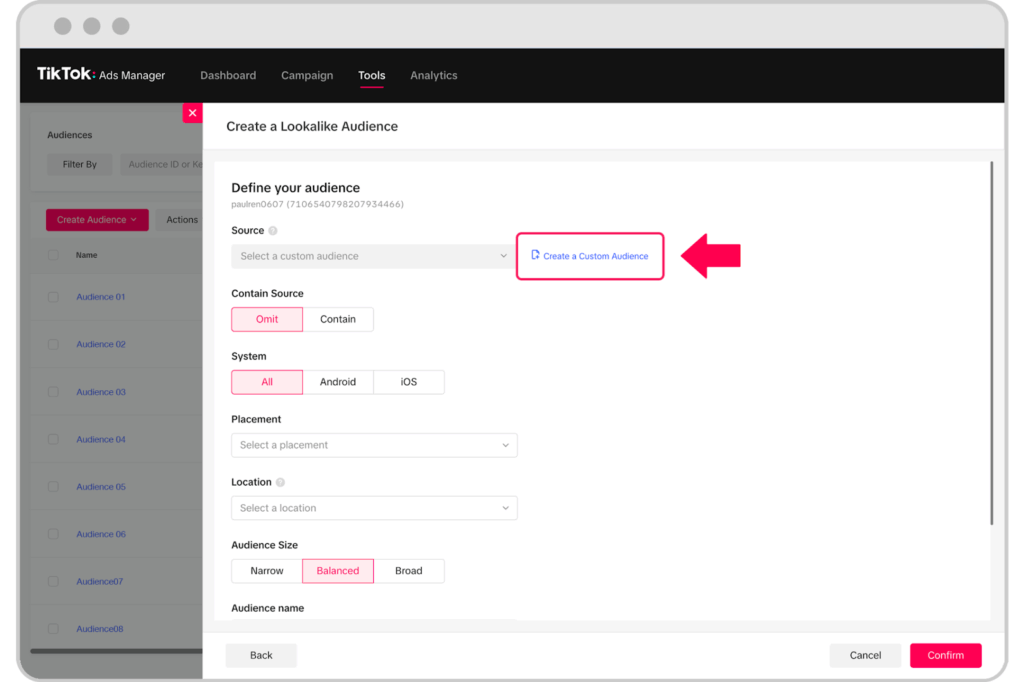 Create a custom audience on TikTok Ads
