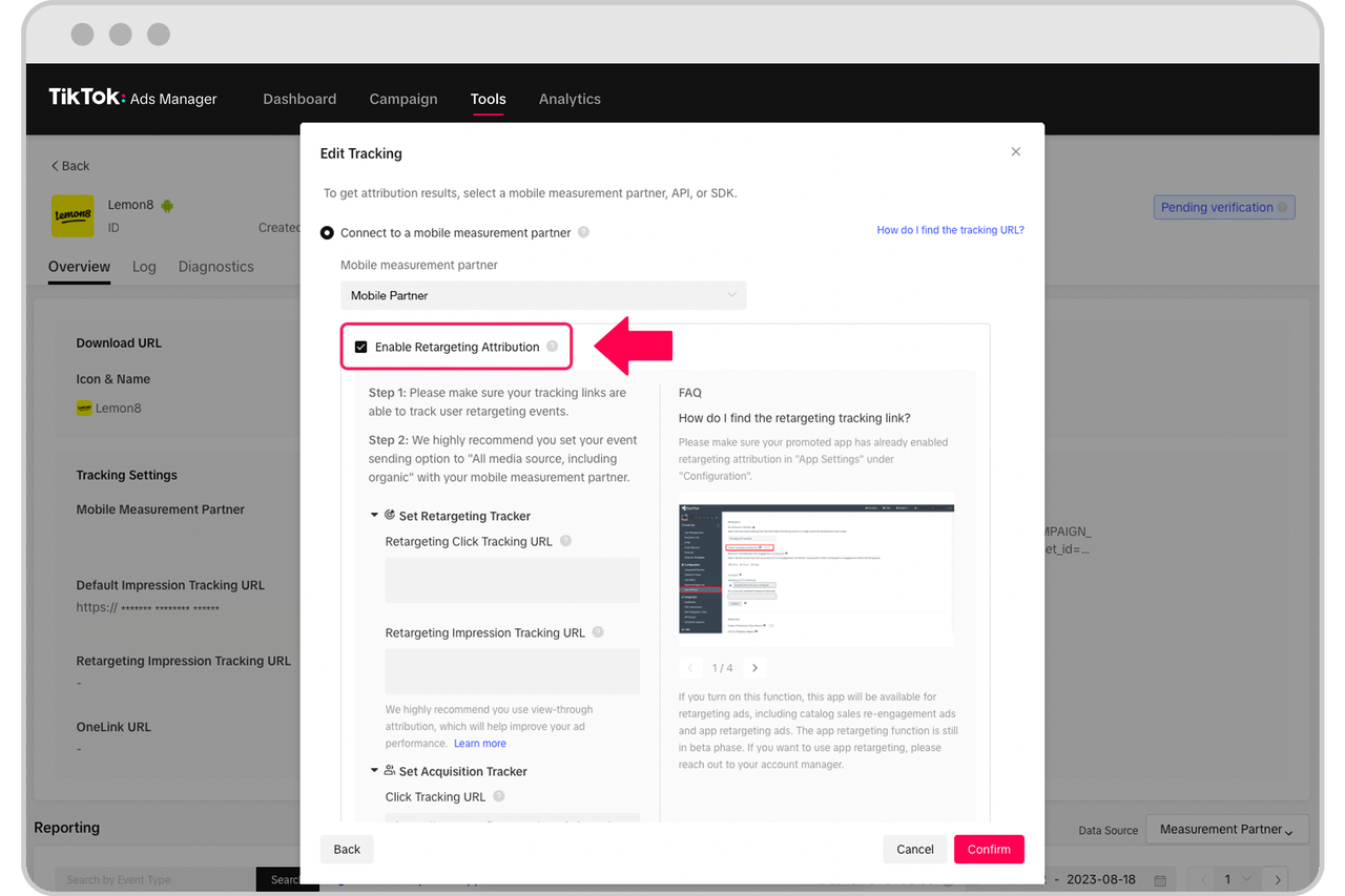 How to enable retargeting attribution on TikTok ads
