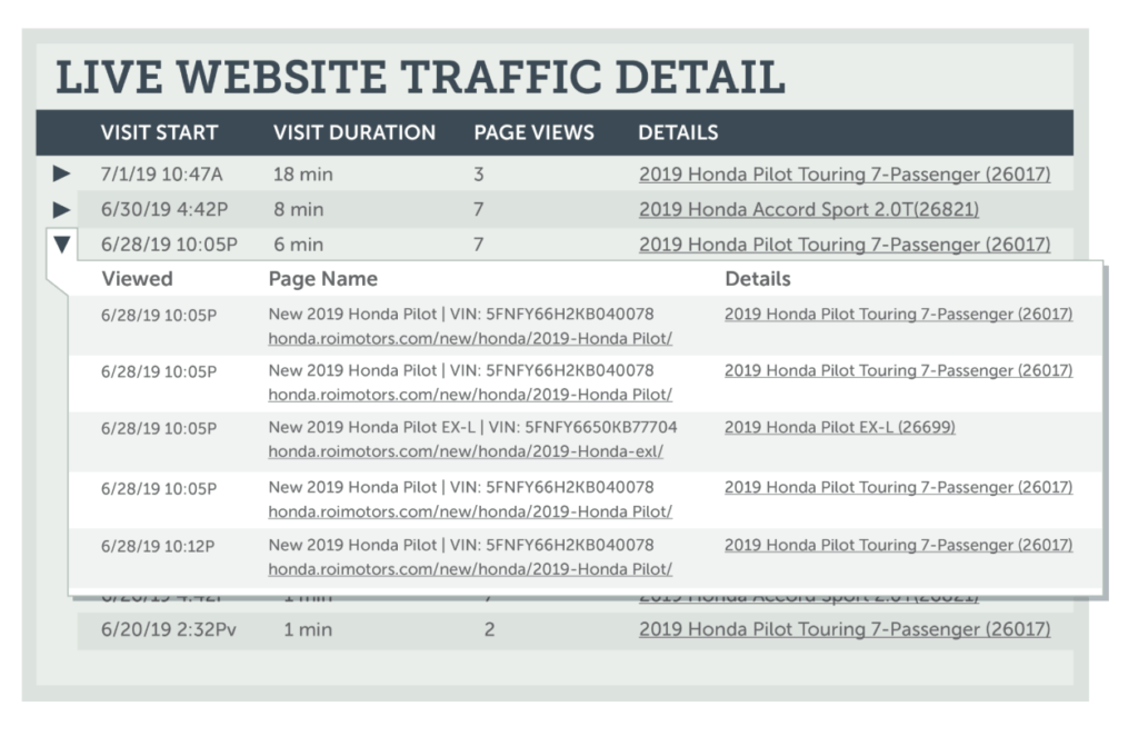 Live website traffic detail
