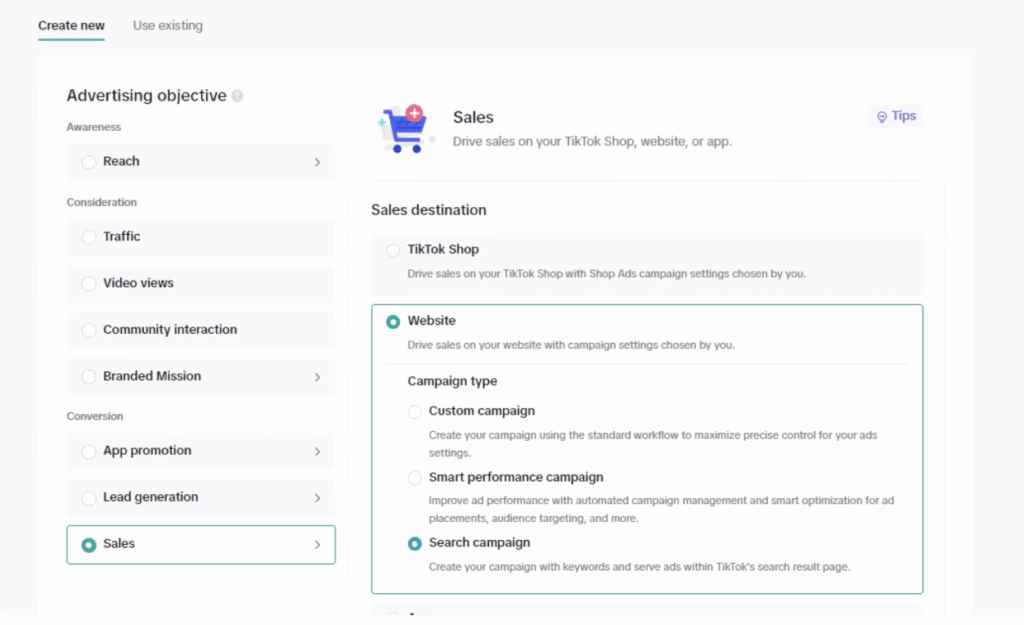 tiktok ads manager UI
