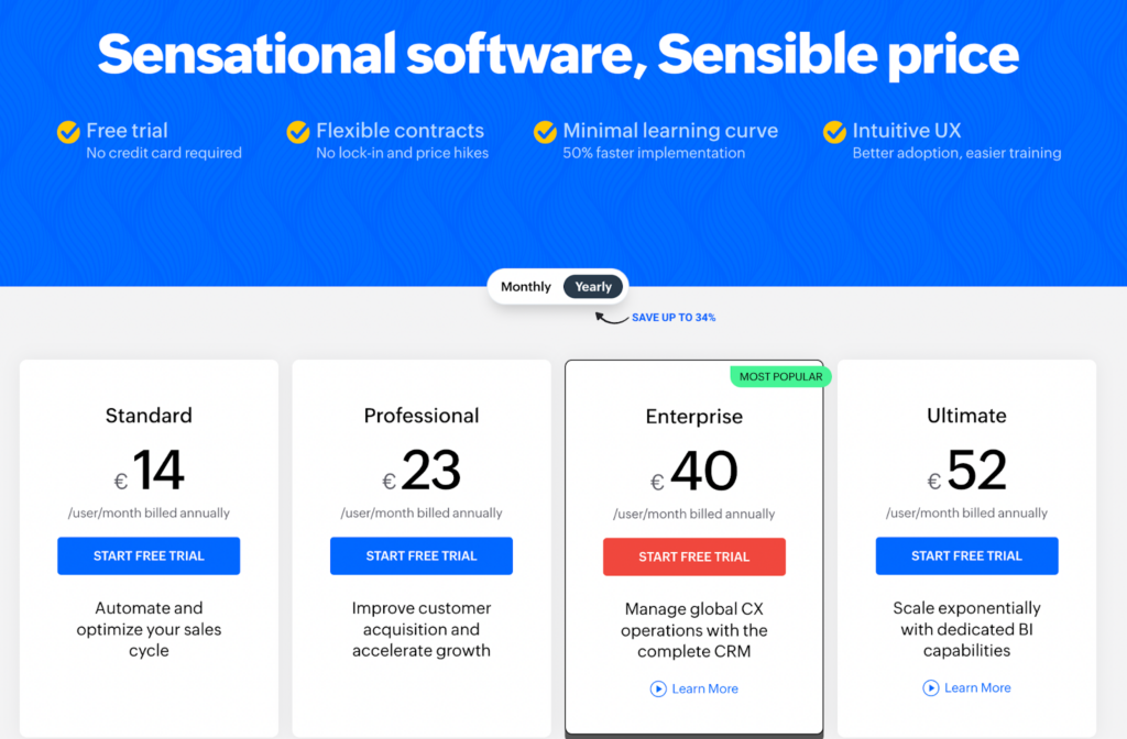 zoho crm pricing