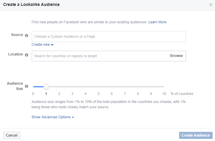 Create a Lookalike audiences on Facebook Marketplace ads