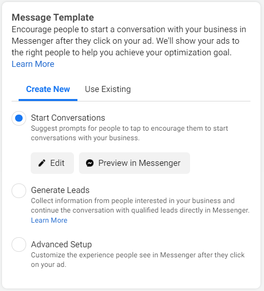 Facebook Marketplace ads message template