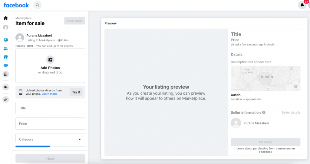 listing preview on Facebook Marketplace