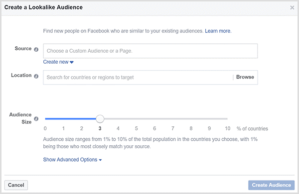 Facebook lookalike audience creation