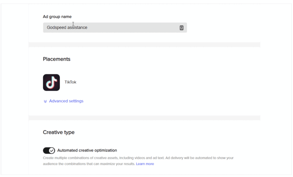 How to set up TikTok Lead Generation: Configure ad group and placements