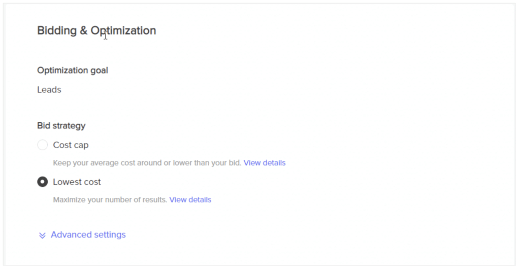 How to set up TikTok Lead Generation: Select your bidding strategy