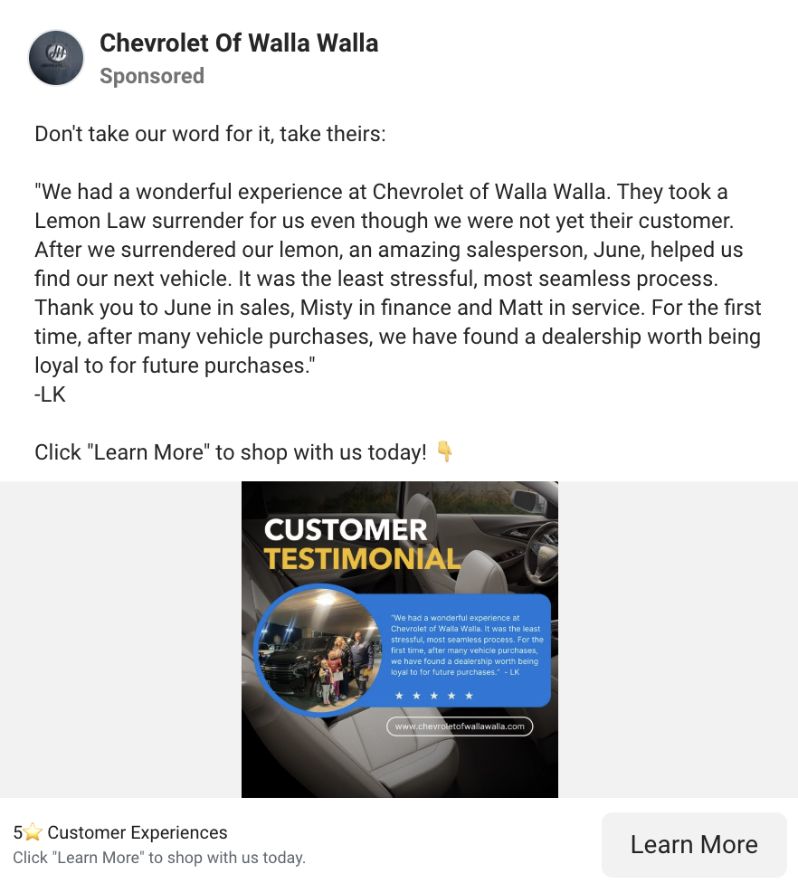 customer testimonial ad example