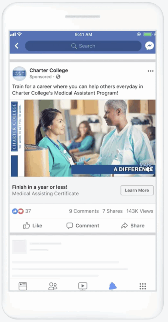 Facebook lead ads example with the “Learn More” CTA
