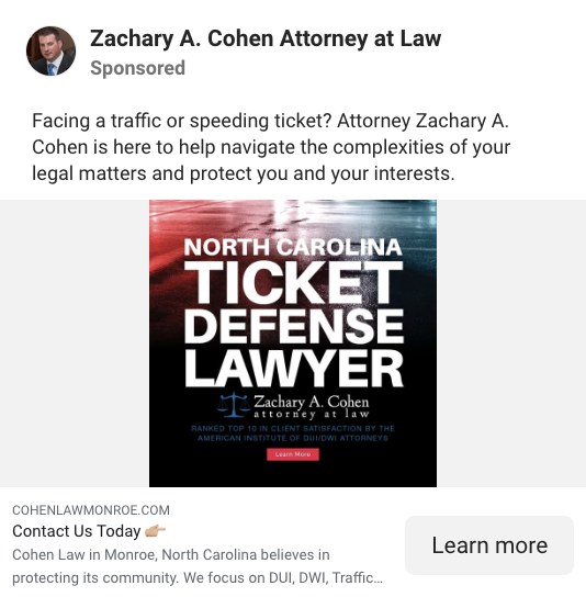 Facebook attorney lead generation ad examples