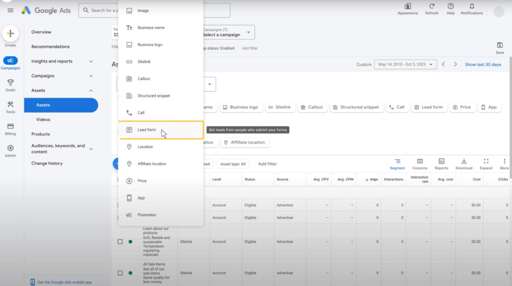 Add a lead form for search and Display campaigns