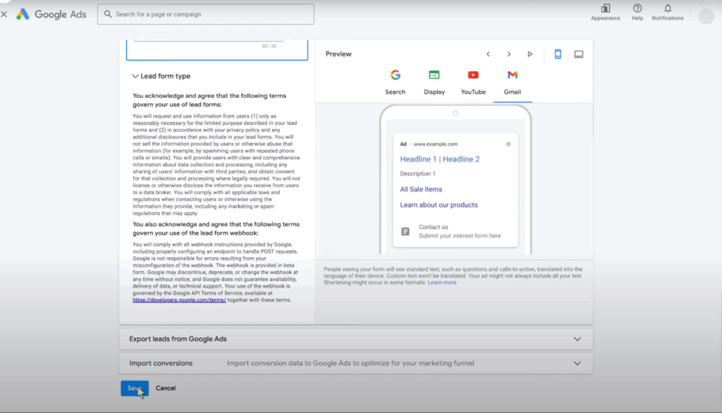 How to create a Google lead form extension: Publish your campaign