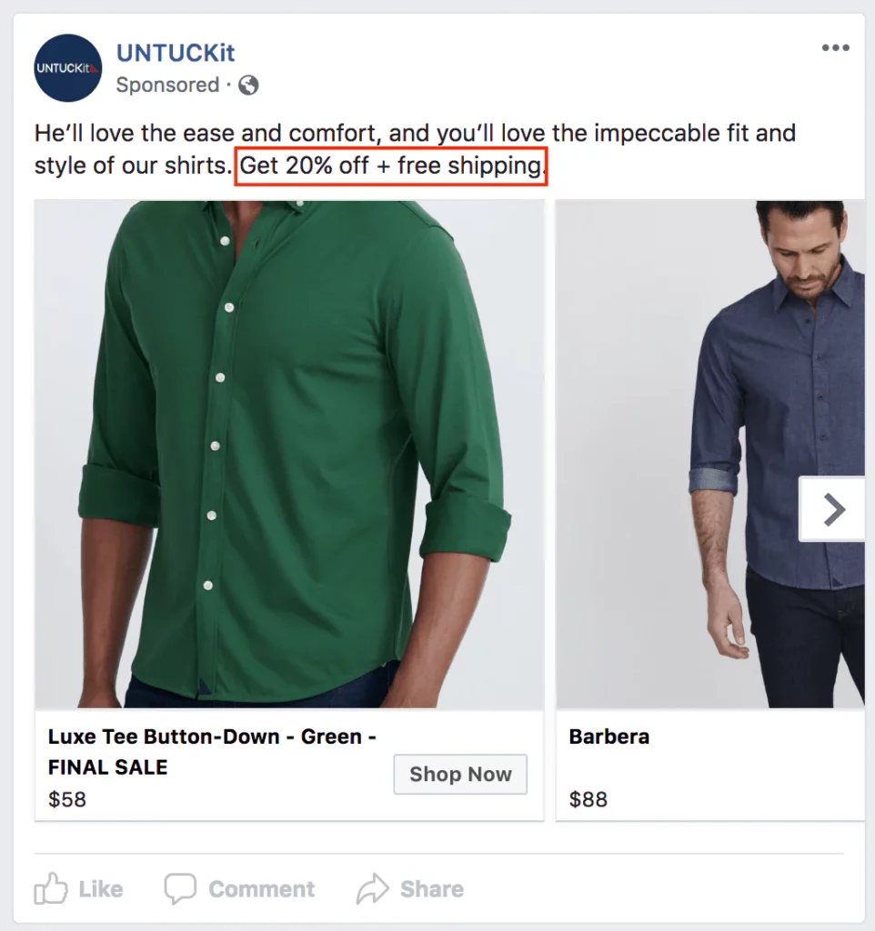 bottom-of-funnel facebook ad example